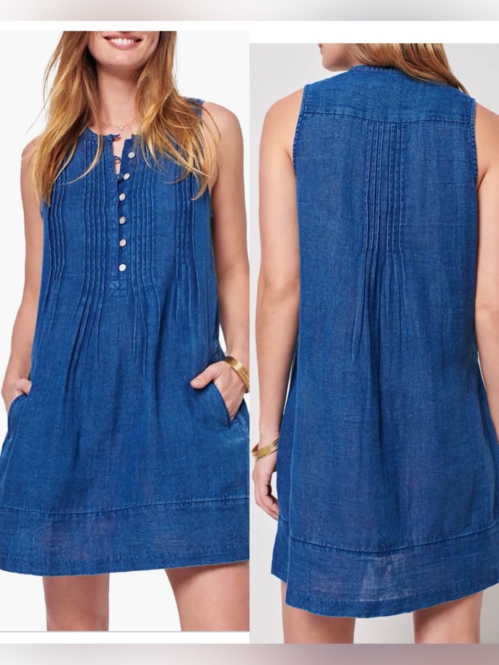Faherty Isha Sleeveless Organic Cotton Gauze Indigo Mini Dress , Small